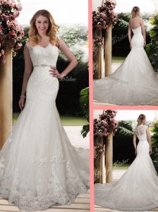 Elegant Mermaid Scoop Wedding Dresses with Beading and Belt