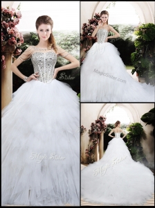 Beautiful Ball Gown Chapel Train Wedding Dresses with Beading and Ruffles