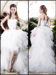 Beautiful High Low Sweetheart Wedding Dresses with Beading and Ruffles