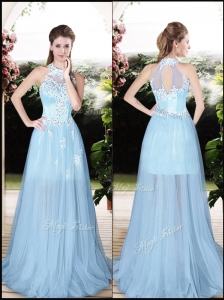 Classical Halter Top Empire Wedding Dresses with Appliques and Beading