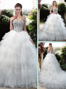 Latest Beading and Ruffles Wedding Dresses with Court Train