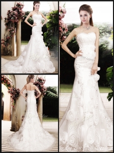 Perfect Column Beading Wedding Dresses with Brush Train