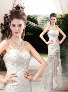 Perfect Column One Shoulder Wedding Dresses with Lace