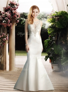 2016 Elegant Mermaid Scoop Wedding Dresses with Beading