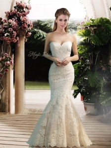 Modest Mermaid Sweetheart Lace Wedding Dresses with Floor Length