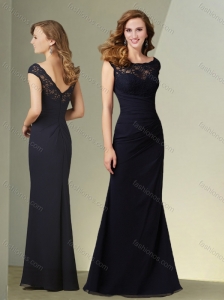 Column Bateau Cap Sleeves Mother of The Bride Dress with Lace