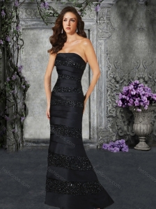 Column Strapless Satin Black Mother of The Groom Dress with Beading
