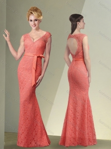 Fashionable V Neck Cap Sleeves Lace Mother of The Bride Dress