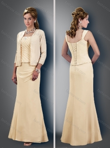 Perfect Column Straps Ruched Champagne Mother of The Groom Dress with Jacket