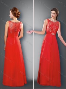 Pretty Empire Bateau Red Mother of The Groom Dress with Beading