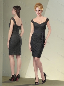 Pretty Straps Cap Sleeves lace Black Mother of The Bride Dress