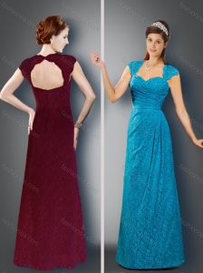 Romantic Cap Sleeves Teal Mother of The Groom Dress in Lace