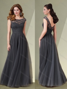 Discount Empire Bateau Cap Sleeves Mother of The Groom Dress with Lace