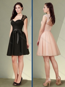 Fashionable Short Cap Sleeves Mother of The Groom Dress with Ribbons and Lace