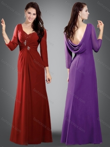 Simple V Neck Wine Red Mother of The Bride Dress with Beading
