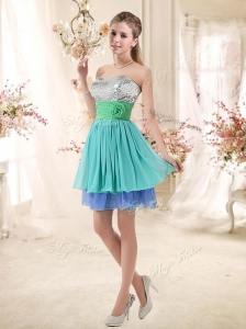 2016 Sweet Short Multi Color Bridesmaid Dresses with Sequins and Hand Made Flowers