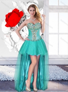 2016 Exclusive Beaded Turquoise Beautiful Prom Dresses with High Low