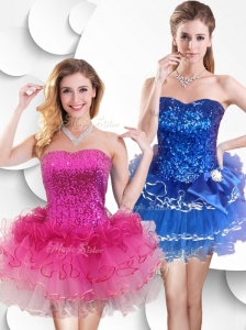 2016 Hot Sale Short Strapless Beautiful Prom Dresses with Sequins and Ruffles