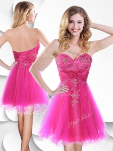 2016 Lovely Short Hot Pink Beautiful Prom Dresses with Beading and Hand Made Flowers
