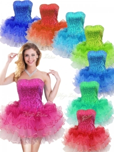 2016 Colorful Strapless Short Dama Dresses for Quinceanera with Sequins and Ruffles
