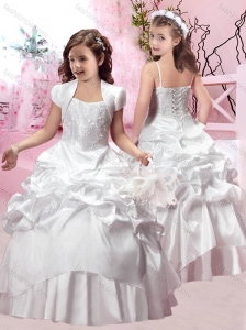Elegant Spaghetti Straps Applique and Bubble Flower Girl Dress in Taffeta