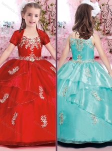 Beautiful Applique and Beaded Flower Girl Dress with Spaghetti Straps