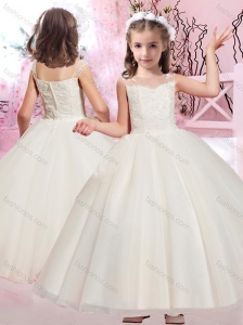 Beautiful Ball Gown Bateau Applique Flower Girl Dress with Cap Sleeves
