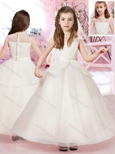 Classical See Through Ankle Length Flower Girl Dress with Belt and Lace
