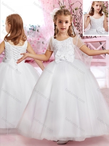 Elegant Scoop Handcrafted Flower and Applique Flower Girl Dress in Tulle