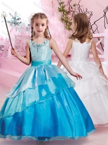 New Style Scoop Organza Flower Girl Dress with Colorful Beading