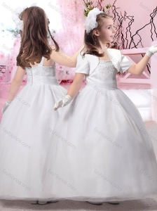 2016 Popular Square Ankle Length Flower Girl Dress with Beading