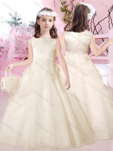 Beautiful Bateau Satin and Tulle Flower Girl Dress with Appliques