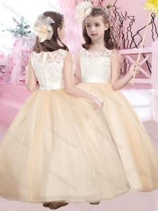 Cheap Scoop Ankle Length Flower Girl Dress in Champagne and White