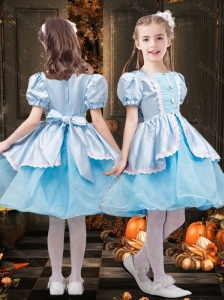 Cute Square Bowknot Two Tone Little Girl Pageant Dress in Organza and Taffeta