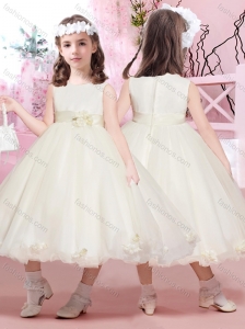 Exclusive Ball Gown Applique and Belted Flower Girl Dress with Scoop