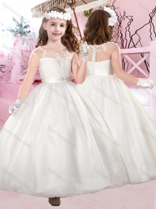 Modest Cap Sleeves Scoop Beaded Flower Girl Dress with Ankle Length