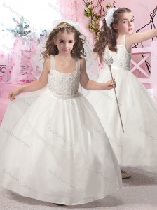 New Arrival Square Applique Flower Girl Dress with Ankle Length