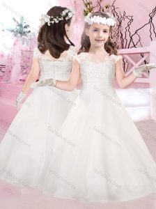 New Style A Line Bateau Flower Girl Dress with Appliques and Beading