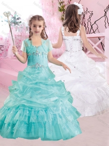 Pretty Straps Beaded and Pick Ups Flower Girl Dress in Aqua Blue