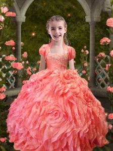 Lovely Straps Orange Red Little Girl Pageant Dress with Beading and Ruffles