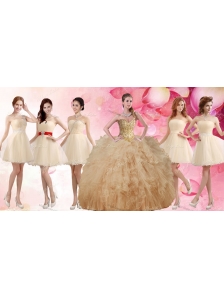 Classical Applique and Ruffled Champagne Sweet 16 Dress and Short Dama Dresses