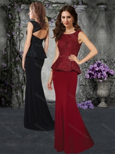 Column Scoop Wine Red Mother of  The Bride Dress with Lace and Beading
