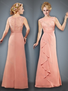 Empire Bateau Peach Mother of The Bride Dress with Appliques