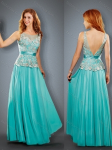 Empire Bateau Turquoise Mother of The Bride Dress with Appliques