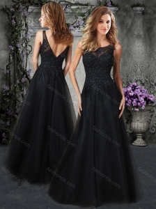 Princess Scoop Black Mother of  The Bride Dress with Beading and Appliques