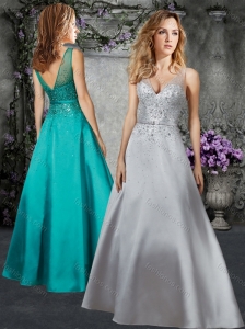 Princess V Neck  Silver Mother of  The Bride Dress with Beading