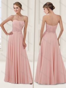 Column Baby Pink Evening Dress with Beading and Appliques