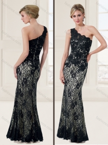 New Arrivals Column One Shoulder Black Evening Dress in Lace