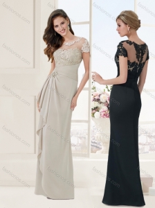 See Through Laced Scoop Evening Dress with Short Sleeves