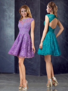 Cheap Bateau Tulle Cap Sleeves Short Prom Dress with Appliques